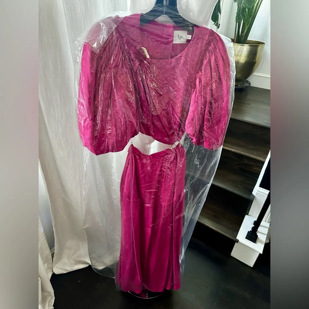 Aje Vanades Pink Cut Out Puff Sleeve Midi Dress 🩷 - Picture 11 of 11